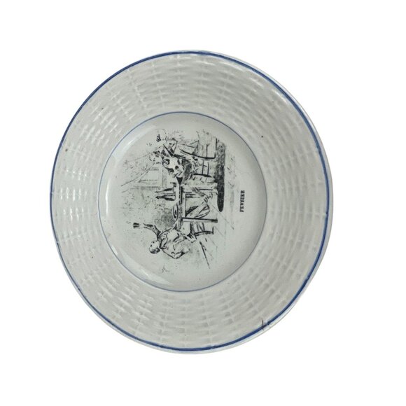 Vintage Digoin French Faience Plate "Février" 7'' Black & White Decorative - Picture 4 of 4